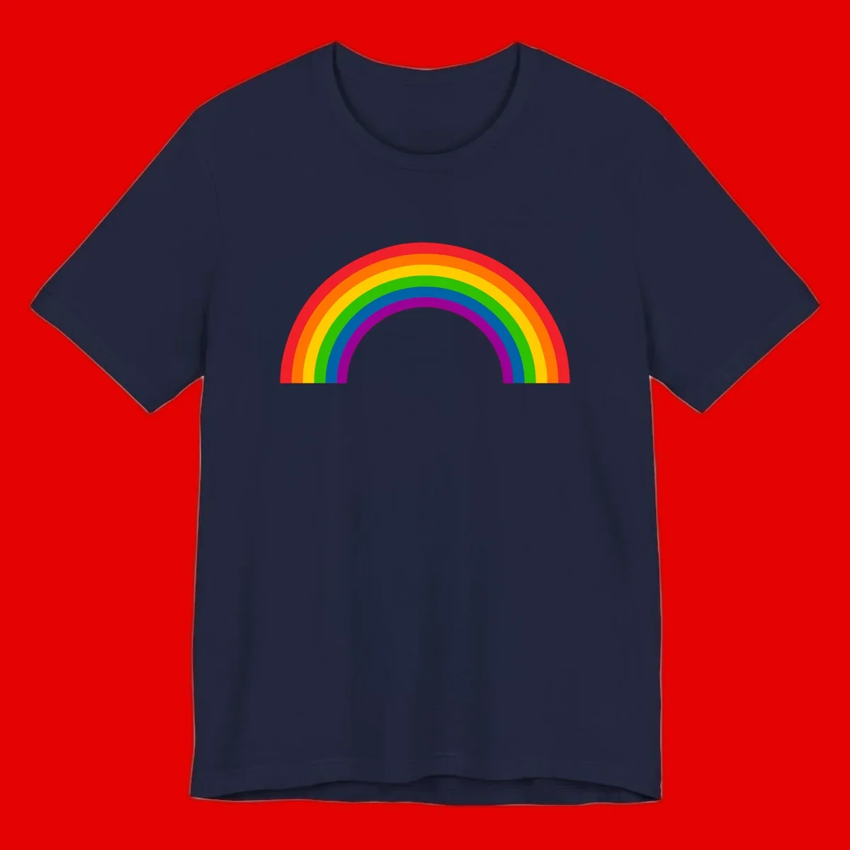 Rainbow pride arc with seven concentric colored stripes in red, orange, yellow, green, blue, purple, and magenta forming a semicircle against gray background