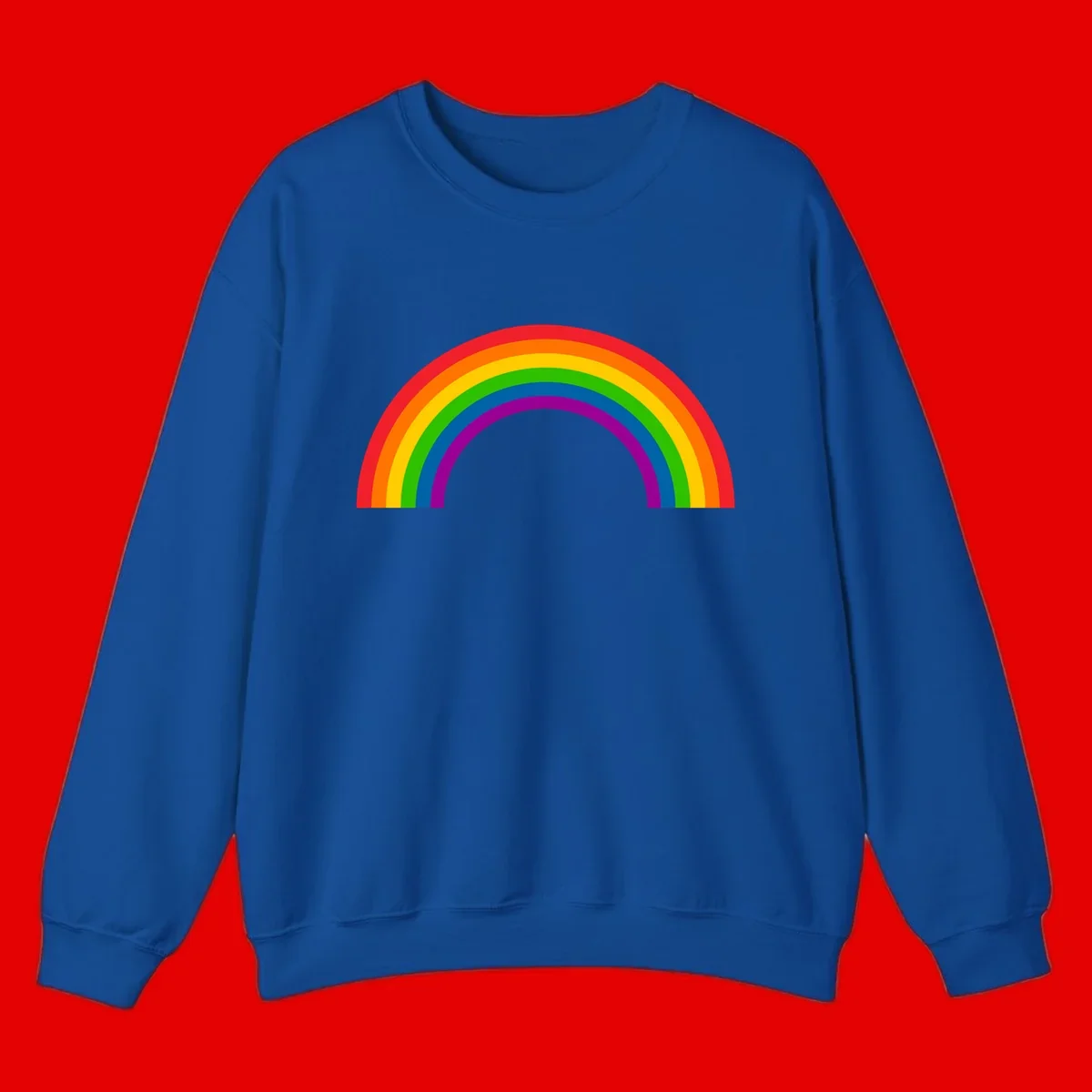 Rainbow pride arc with seven concentric colored stripes in red, orange, yellow, green, blue, purple, and magenta forming a semicircle against gray background