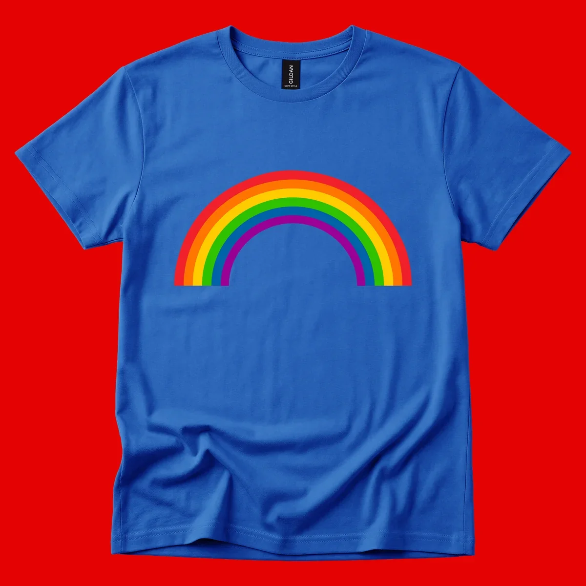 Rainbow pride arc with seven concentric colored stripes in red, orange, yellow, green, blue, purple, and magenta forming a semicircle against gray background