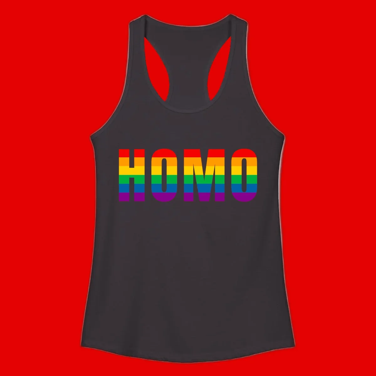 Love is love rainbow pride design with letters filled in rainbow flag stripes against gray background