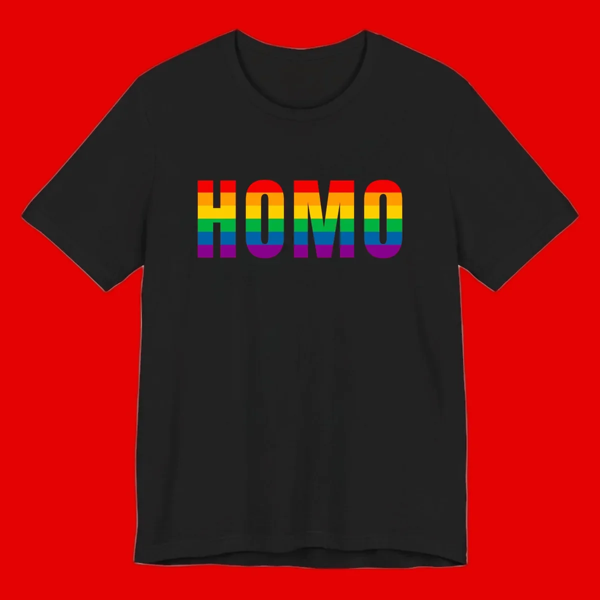 Love is love rainbow pride design with letters filled in rainbow flag stripes against gray background