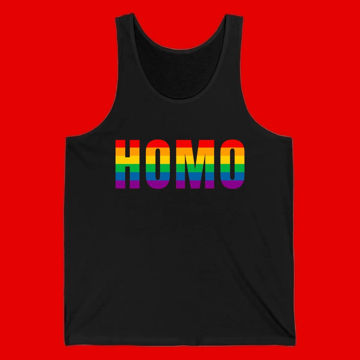 Love is love rainbow pride design with letters filled in rainbow flag stripes against gray background