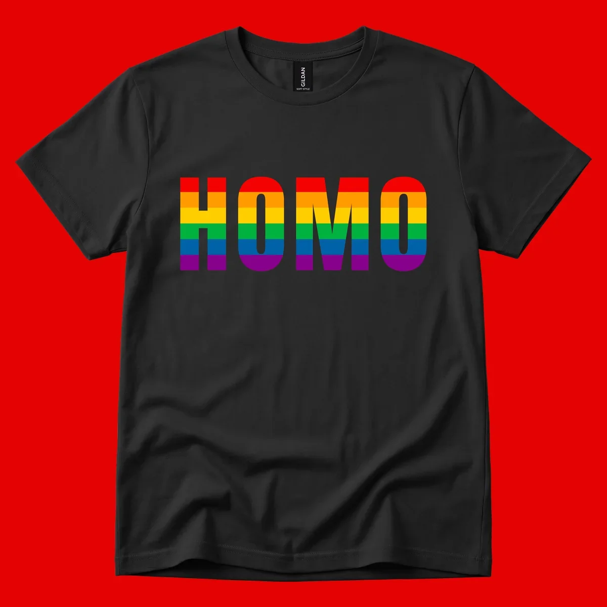 Love is love rainbow pride design with letters filled in rainbow flag stripes against gray background