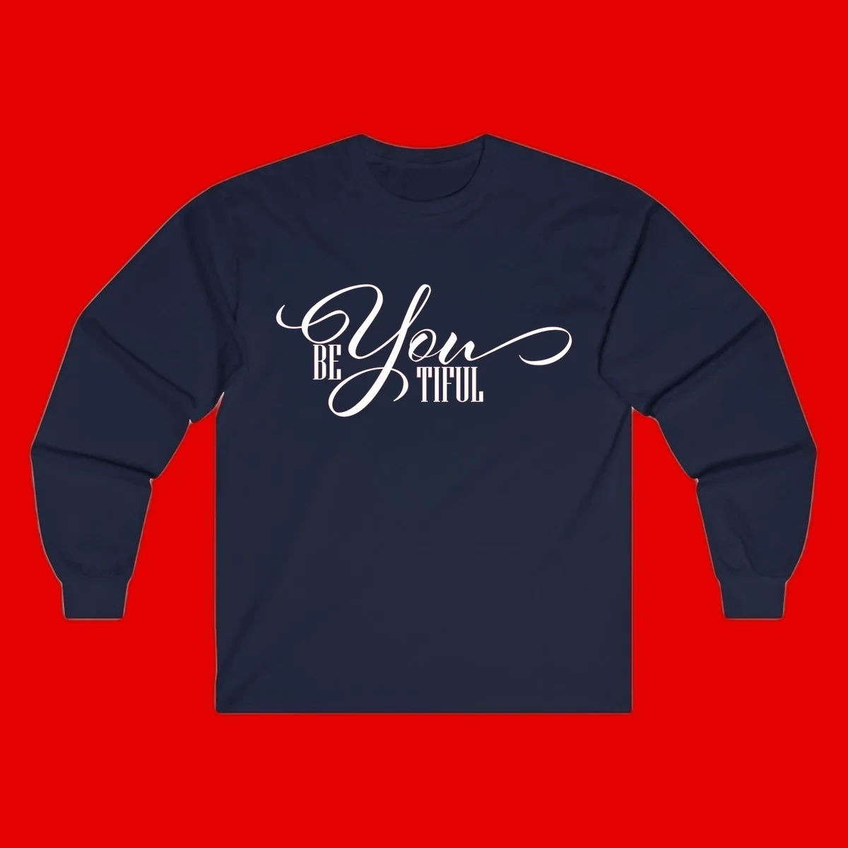 Elegant white typography reading 'BE YOU THRILL' with decorative script and serif lettering on gray background