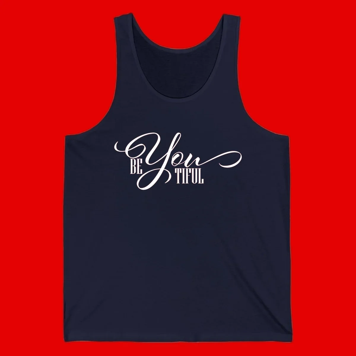 Elegant white typography reading 'BE YOU THRILL' with decorative script and serif lettering on gray background