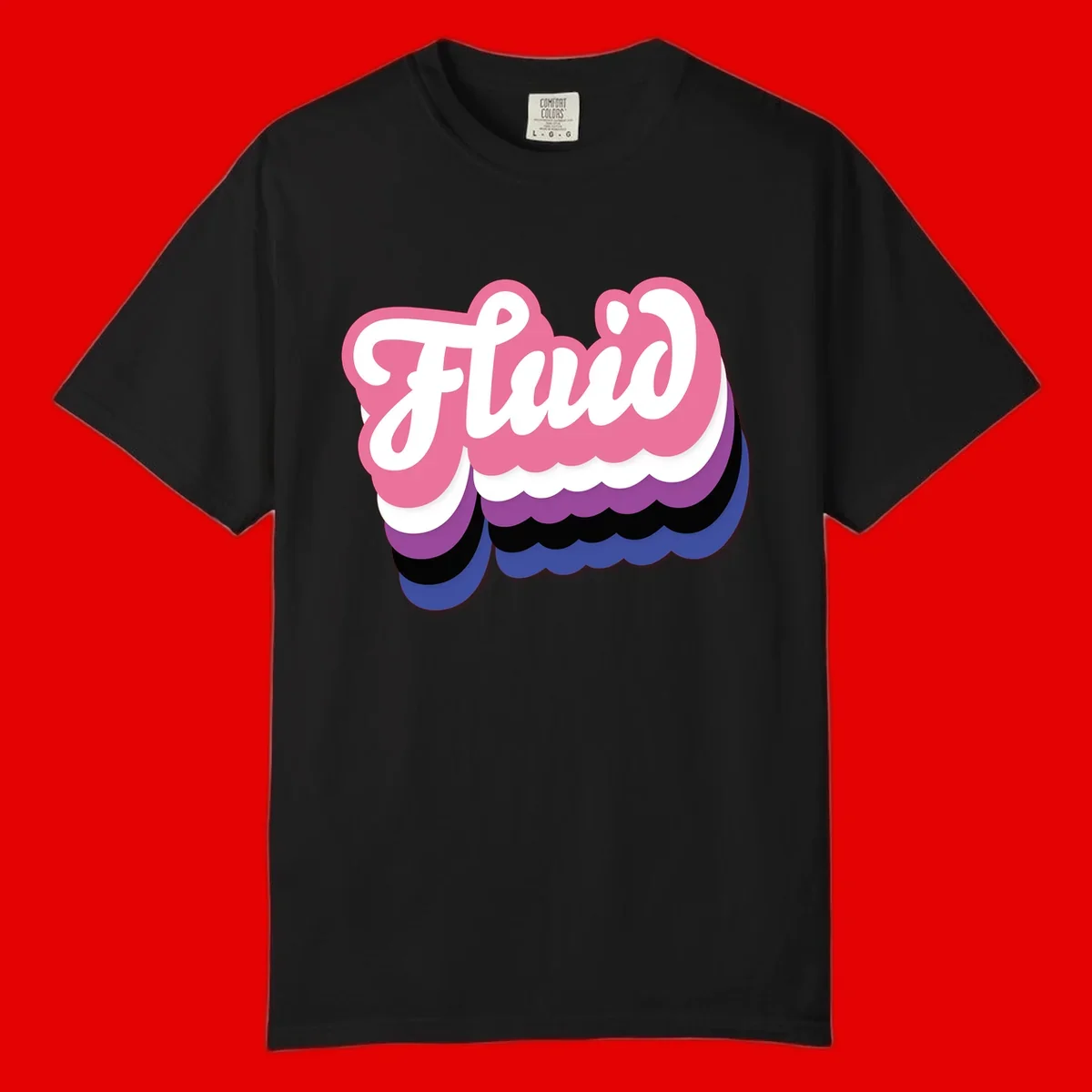 Slay pride clouds design: white script text 'Slay' layered over multicolored scalloped cloud shapes in pink, purple, black, and blue gradient