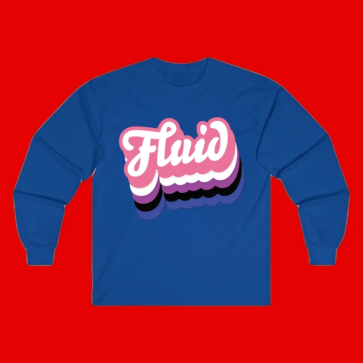 Slay pride clouds design: white script text 'Slay' layered over multicolored scalloped cloud shapes in pink, purple, black, and blue gradient