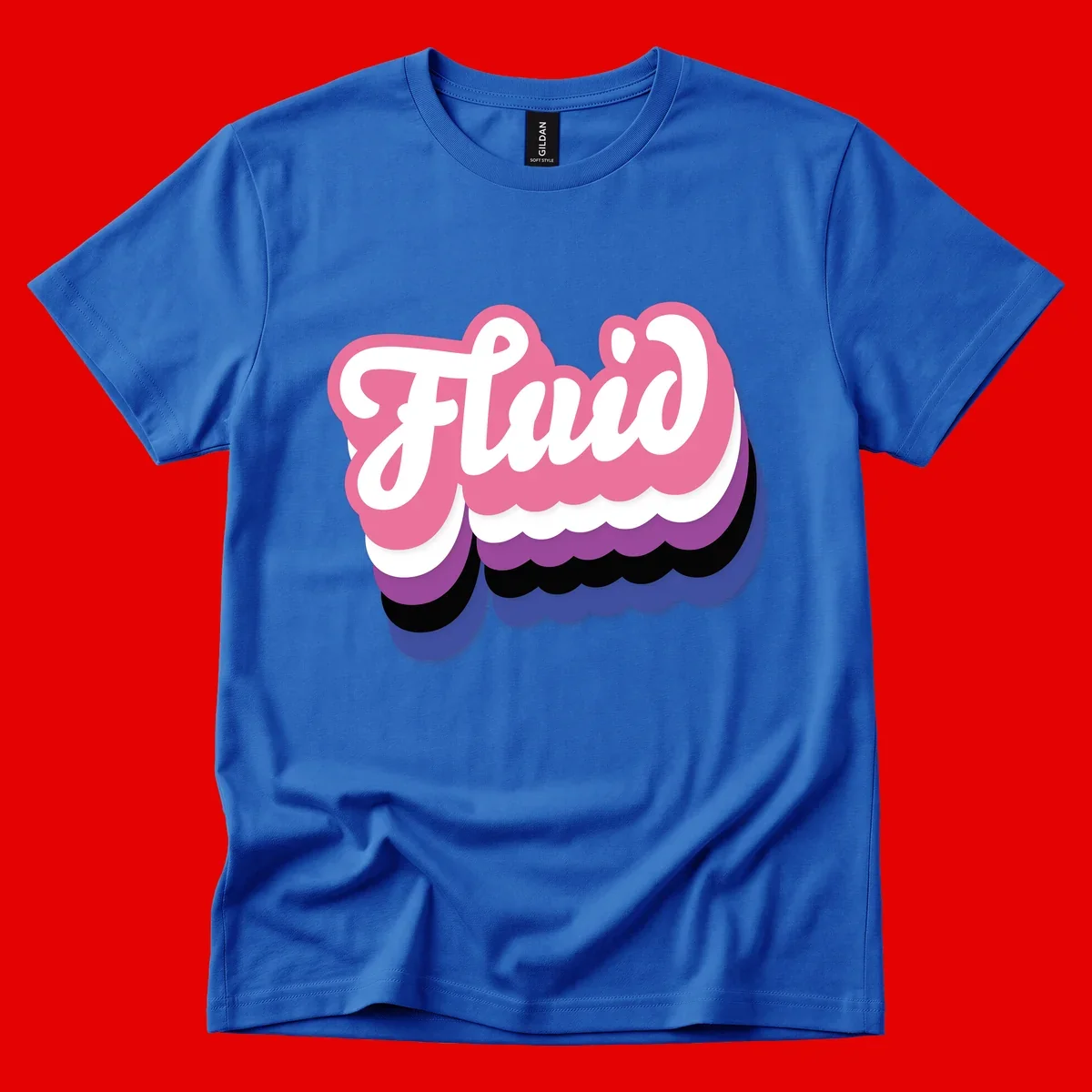 Slay pride clouds design: white script text 'Slay' layered over multicolored scalloped cloud shapes in pink, purple, black, and blue gradient