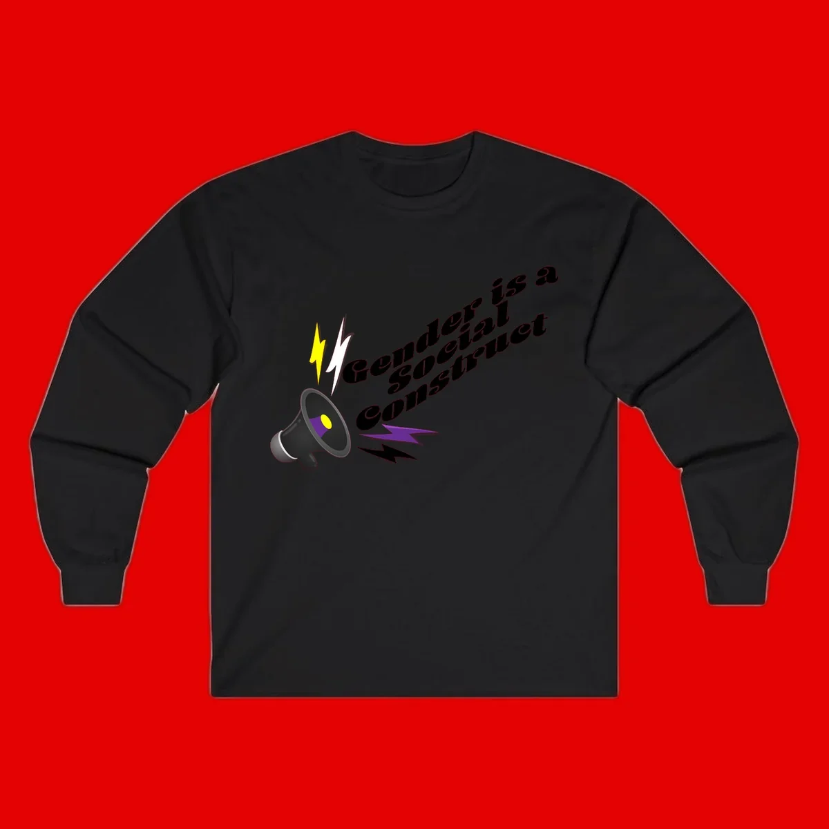 Megaphone with yellow and purple sound waves and lightning bolts next to text reading 'Comedian Special Announcement' in italicized black lettering on gray background