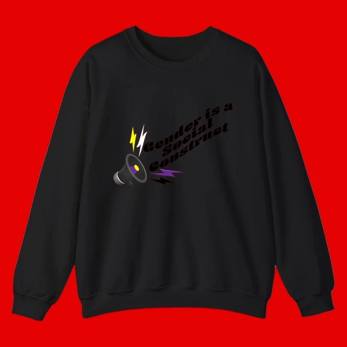 Megaphone with yellow and purple sound waves and lightning bolts next to text reading 'Comedian Special Announcement' in italicized black lettering on gray background