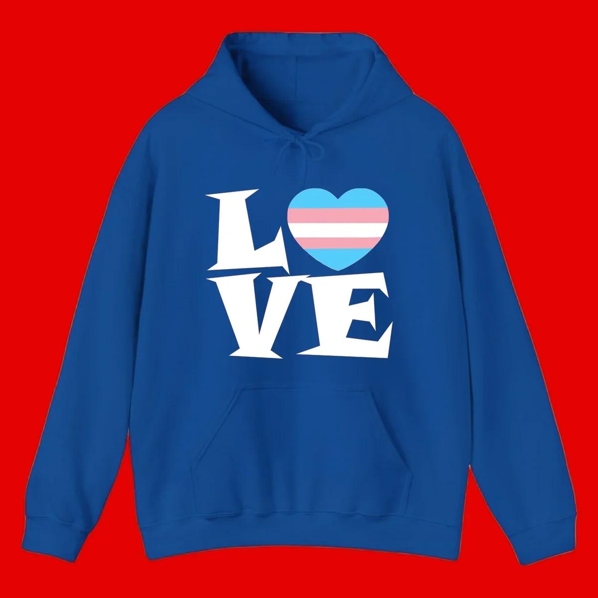 Trans pride heart with cyan, pink, and white stripes next to bold 'Love Wins' text on gray background