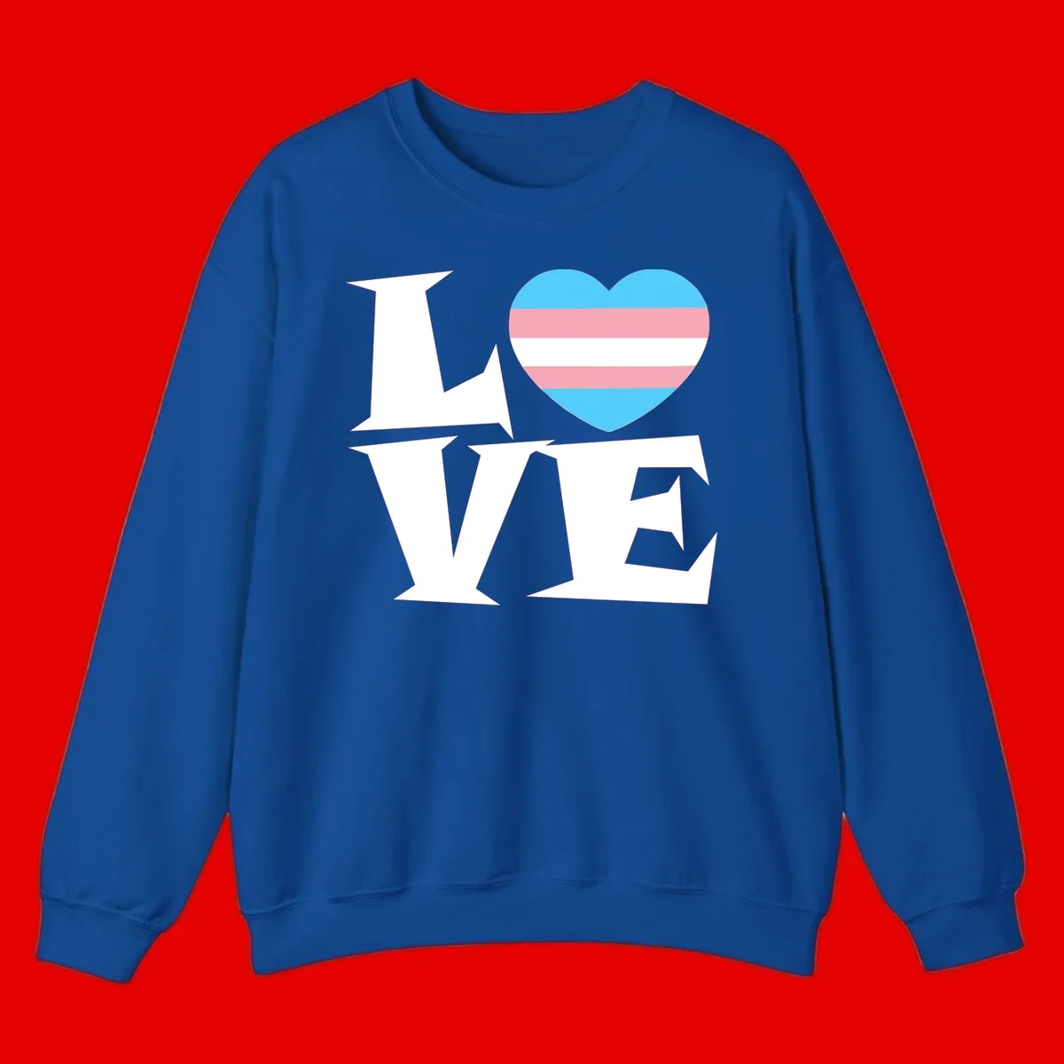 Trans pride heart with cyan, pink, and white stripes next to bold 'Love Wins' text on gray background