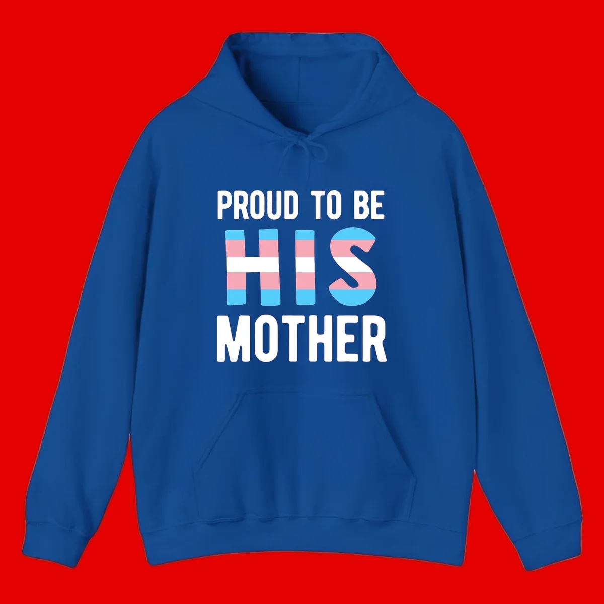 Proud trans mother design with blue, pink, and white striped cylinders and letter S featuring trans pride flag colors