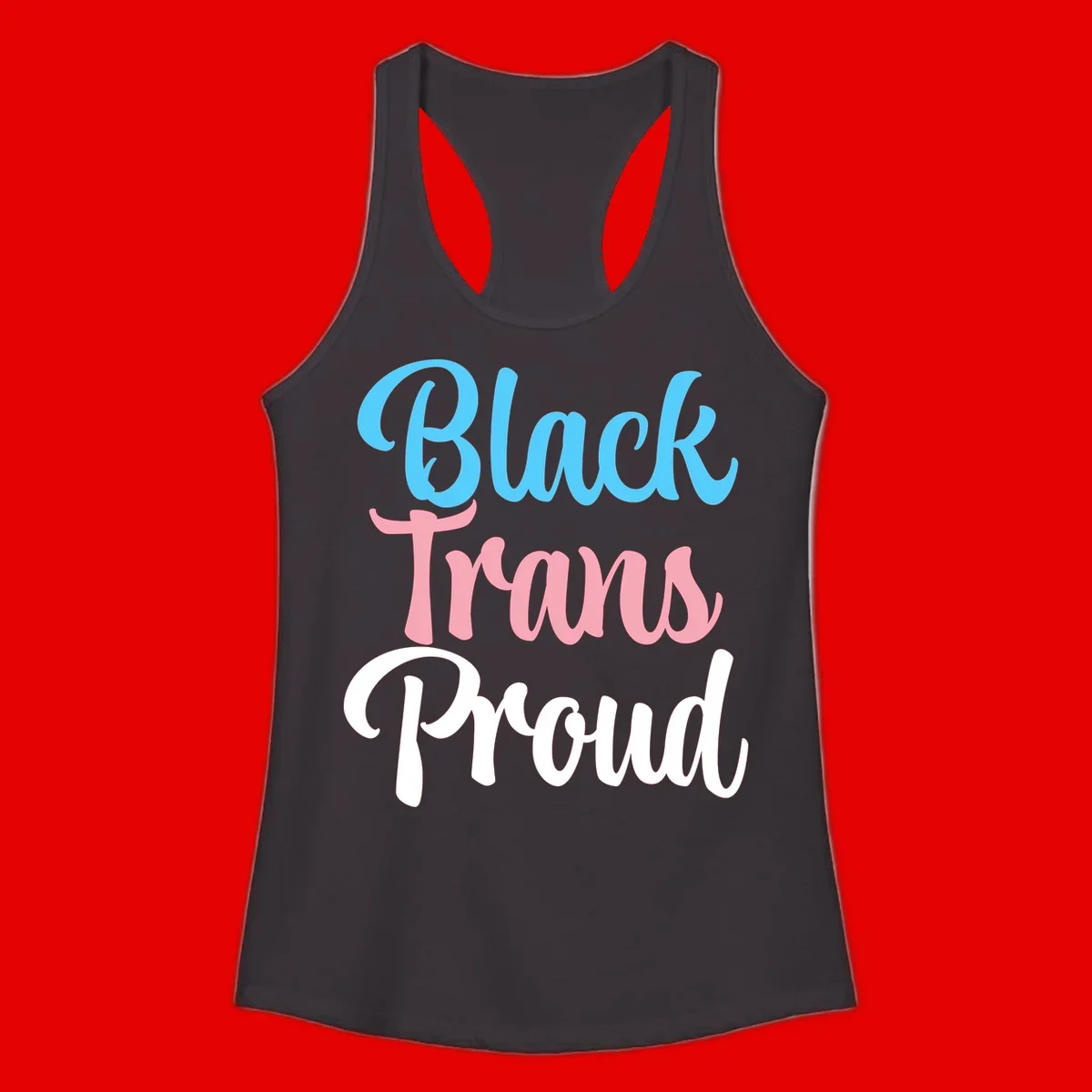 Block Tram Squad design with stacked text in cyan, pink, and white on gray background
