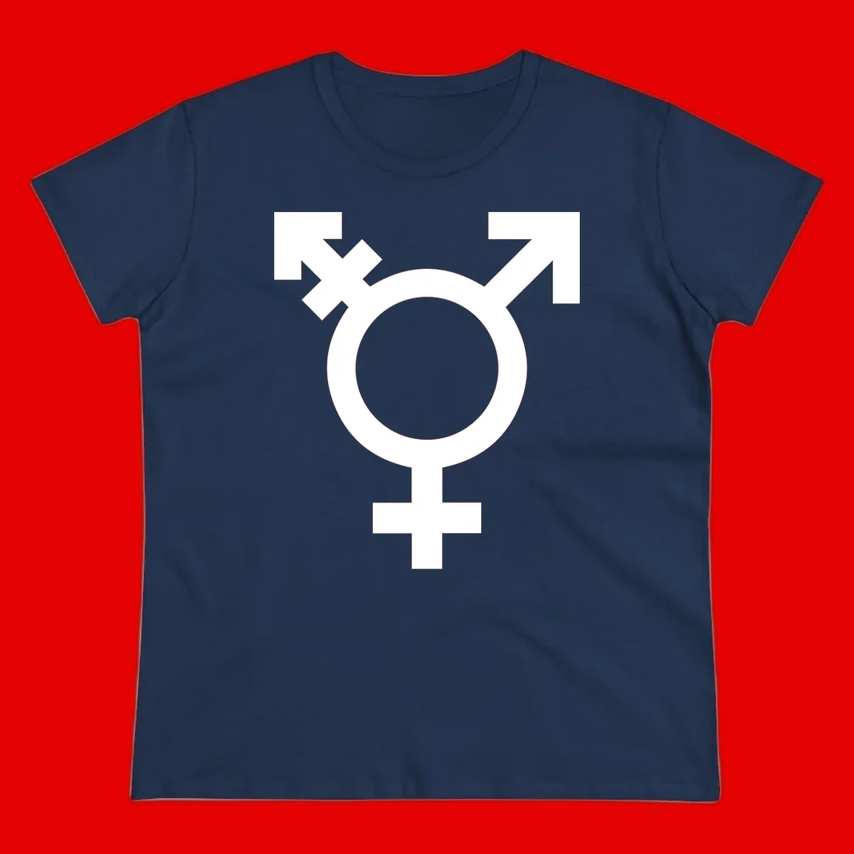 White transgender pride symbol featuring a circle with cross on gray background, representing trans identity and LGBTQ pride