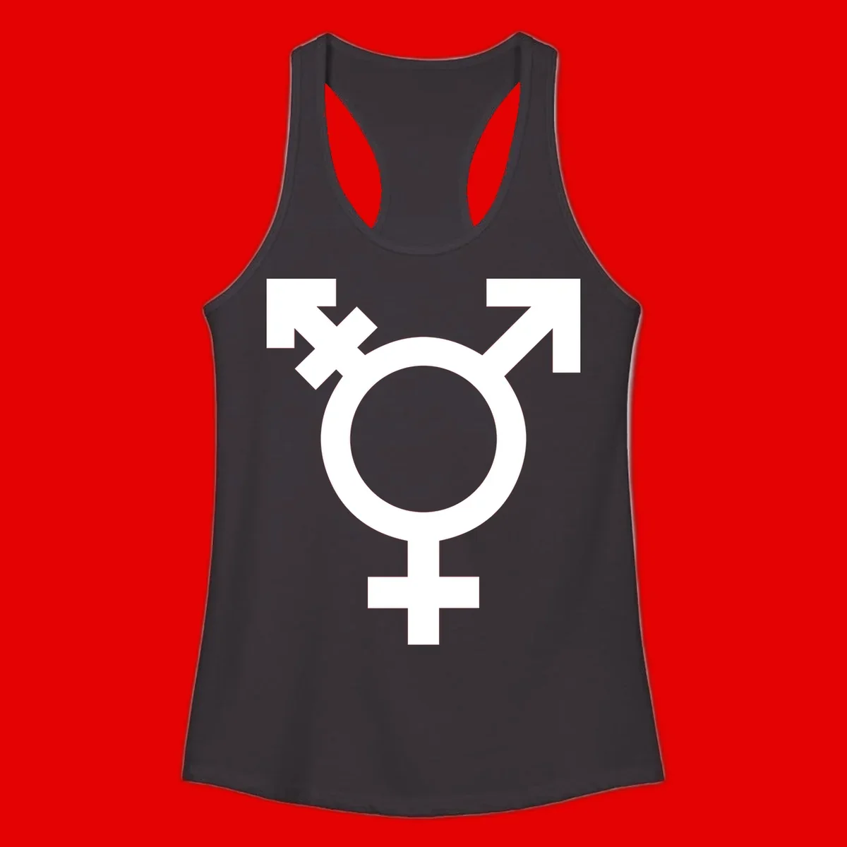 White transgender pride symbol featuring a circle with cross on gray background, representing trans identity and LGBTQ pride