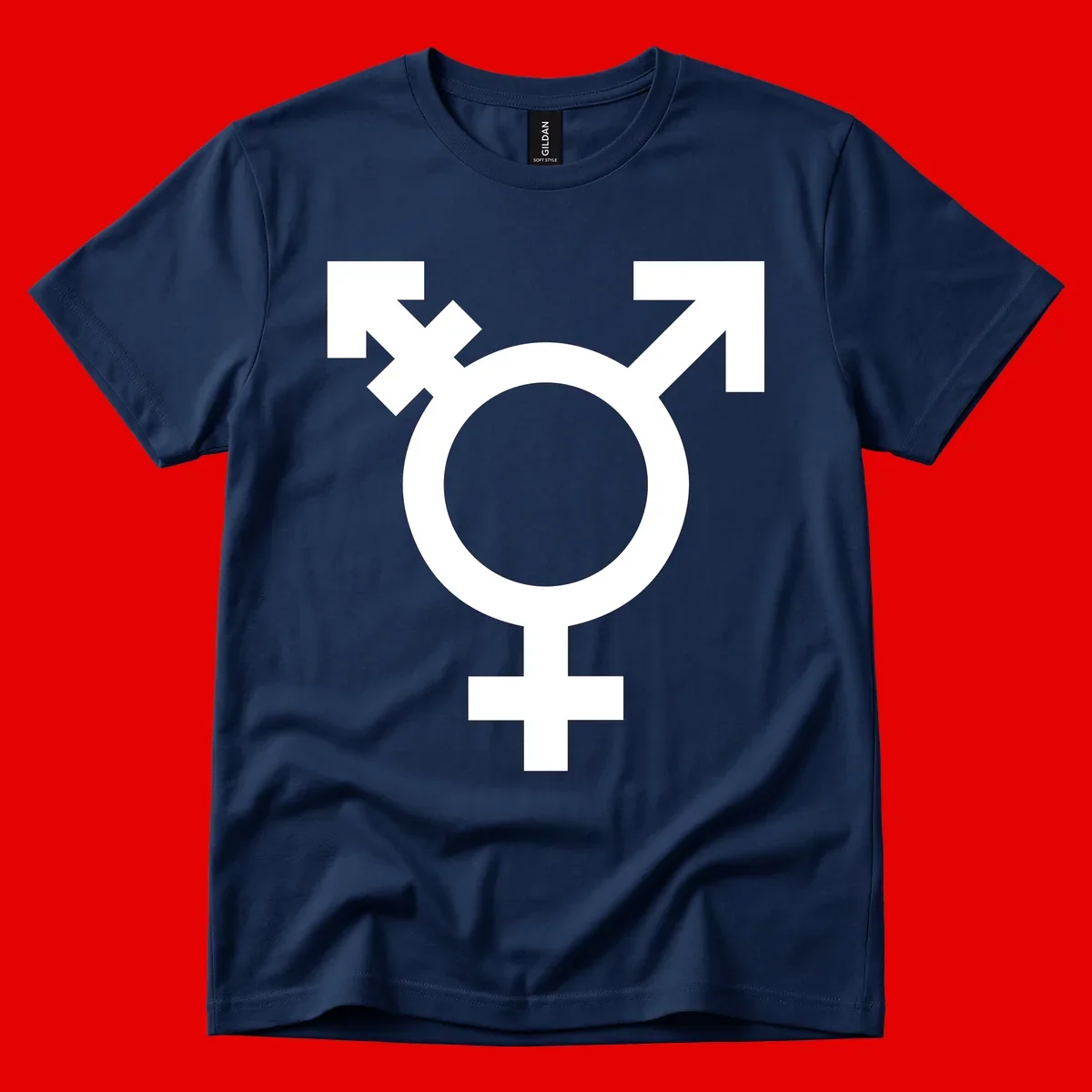 White transgender pride symbol featuring a circle with cross on gray background, representing trans identity and LGBTQ pride