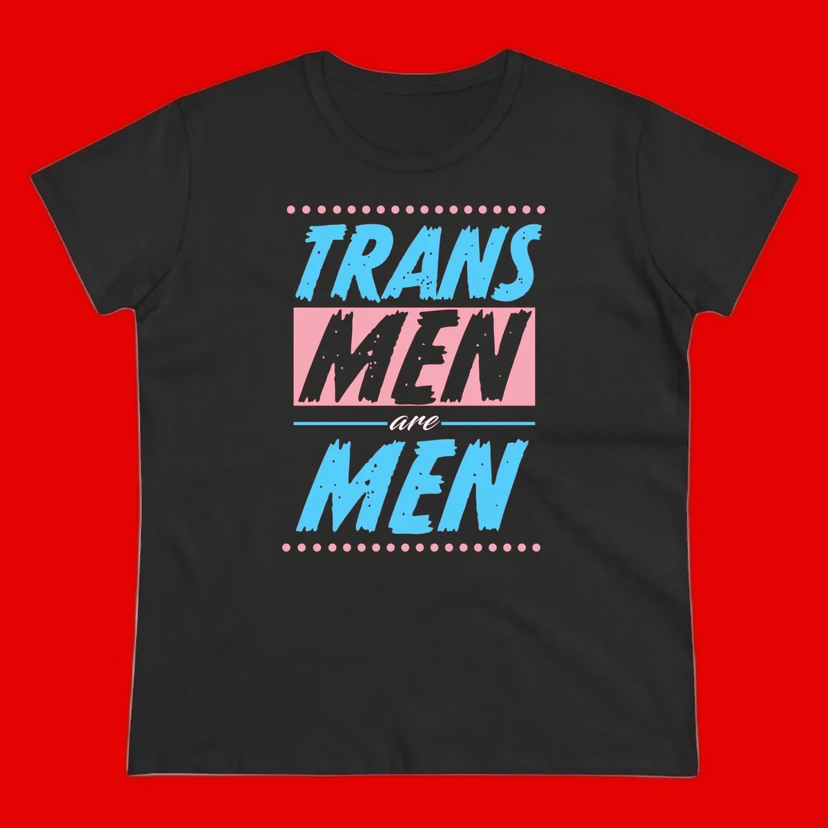 Grunge-style graphic with 'Trains New Men Are Men New' text in blue and gray with pink banner, decorated with dots border