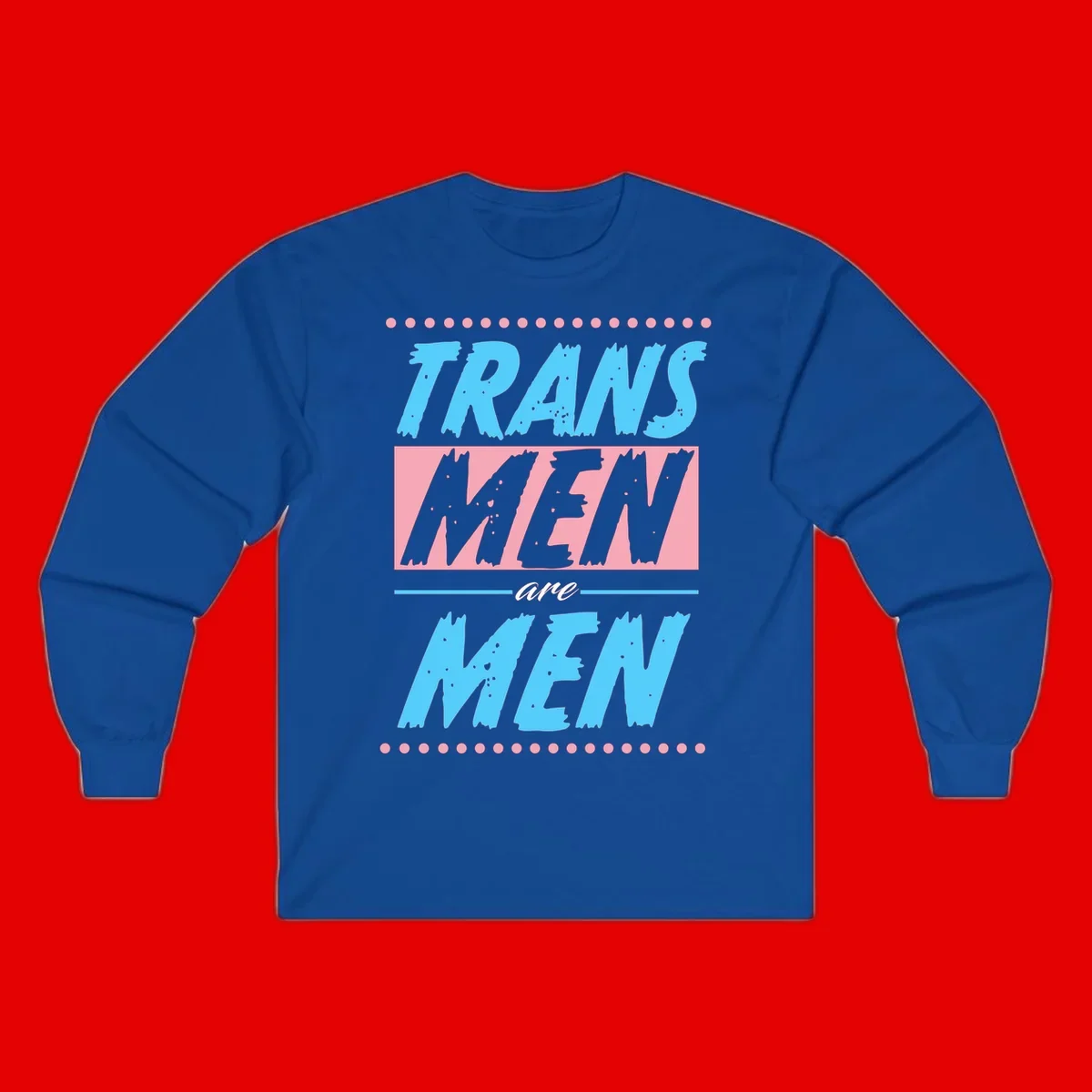 Grunge-style graphic with 'Trains New Men Are Men New' text in blue and gray with pink banner, decorated with dots border