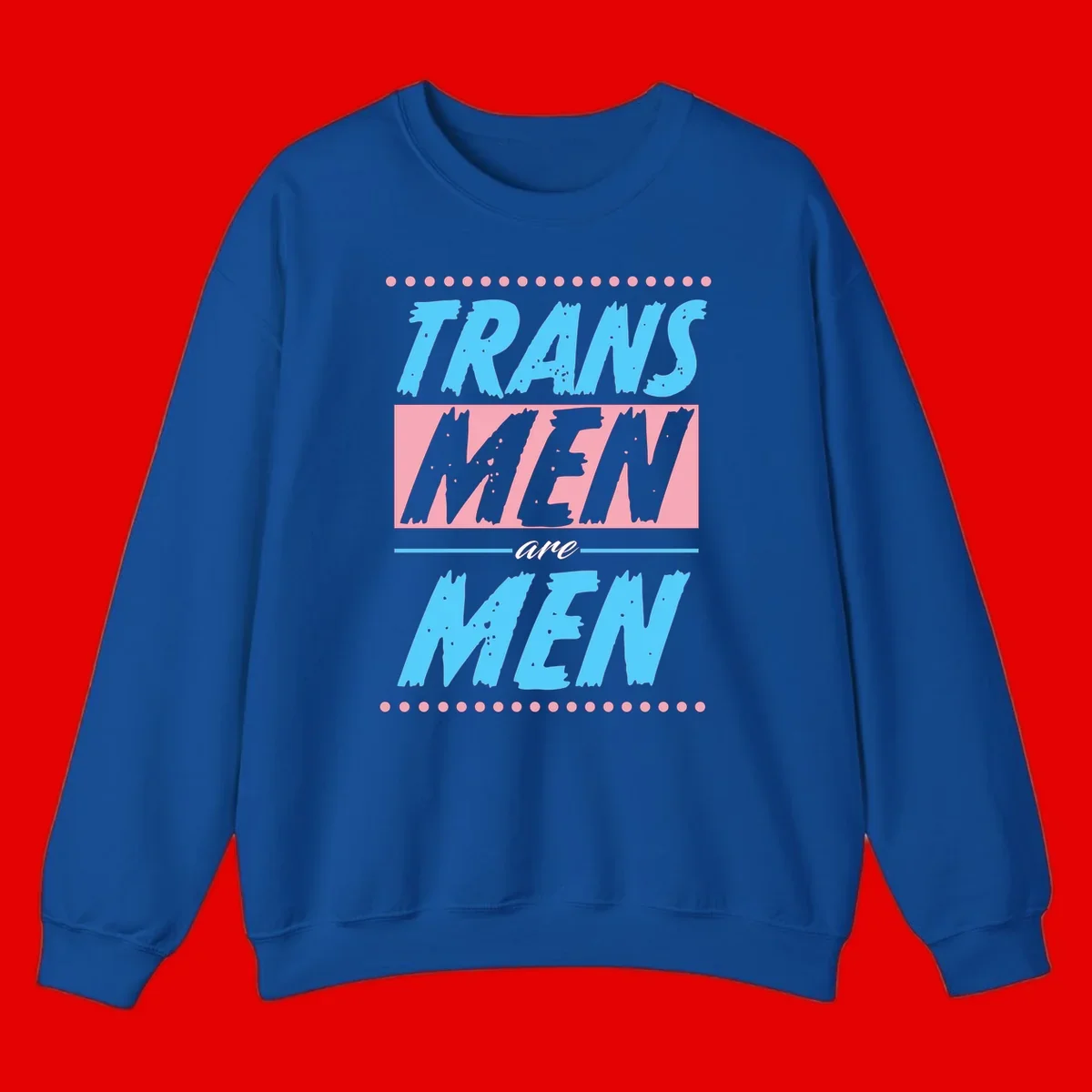 Grunge-style graphic with 'Trains New Men Are Men New' text in blue and gray with pink banner, decorated with dots border