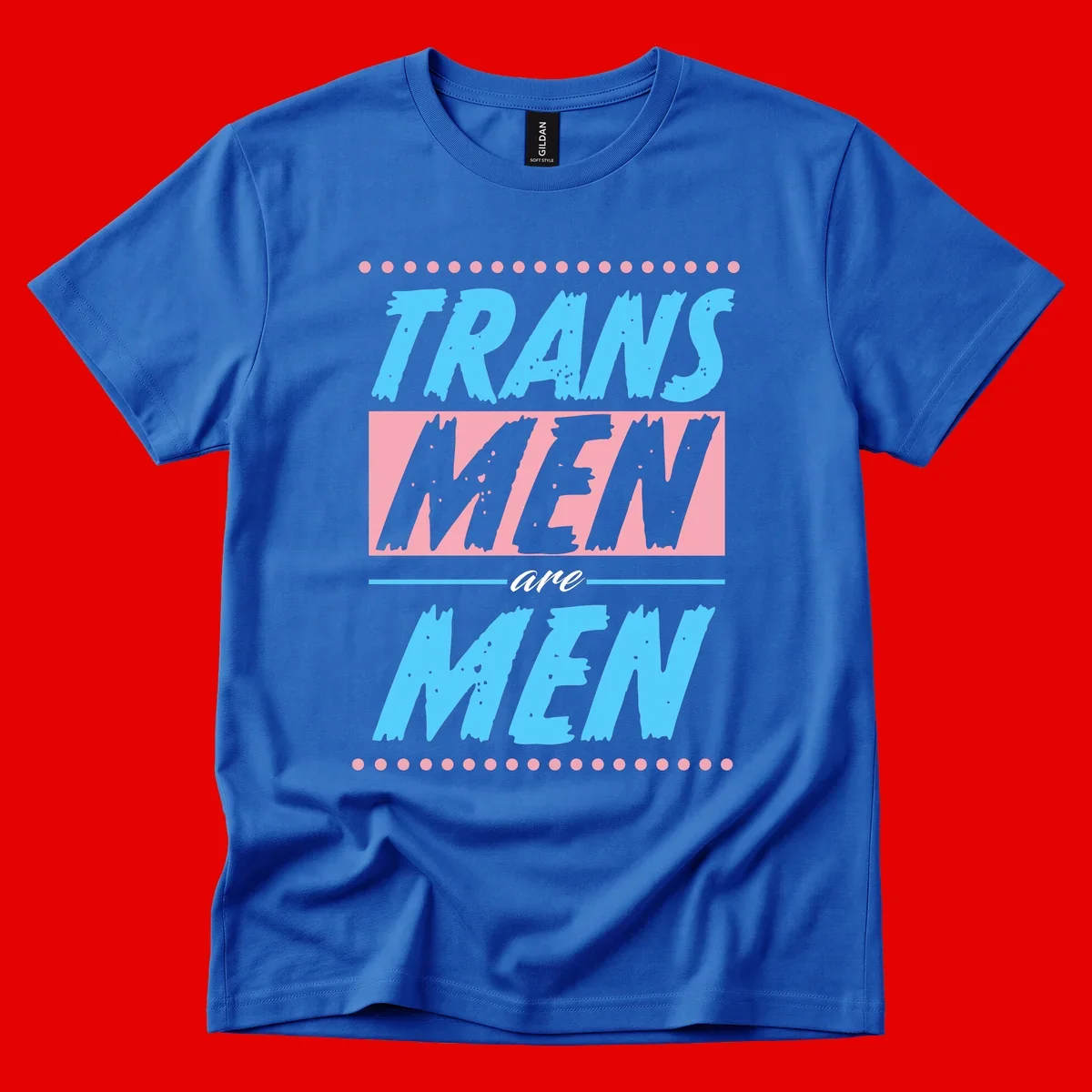 Grunge-style graphic with 'Trains New Men Are Men New' text in blue and gray with pink banner, decorated with dots border