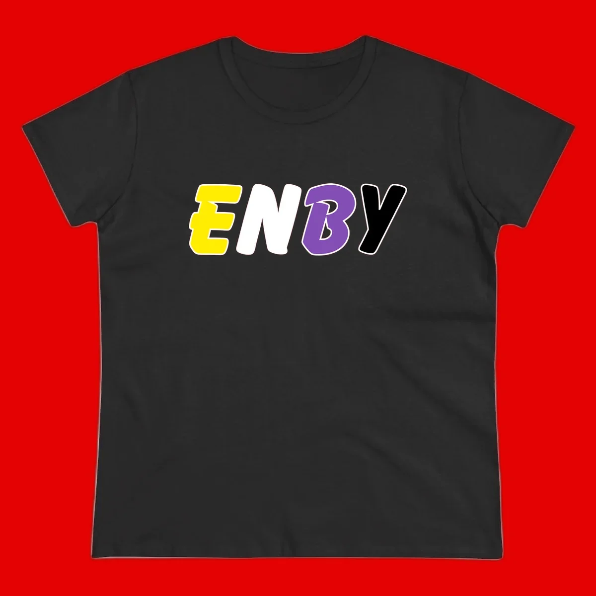 Colorful enjoy-three-seven-pride design with bold yellow, white, purple, and black letters on gray background