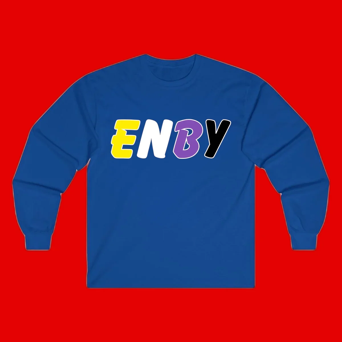 Colorful enjoy-three-seven-pride design with bold yellow, white, purple, and black letters on gray background