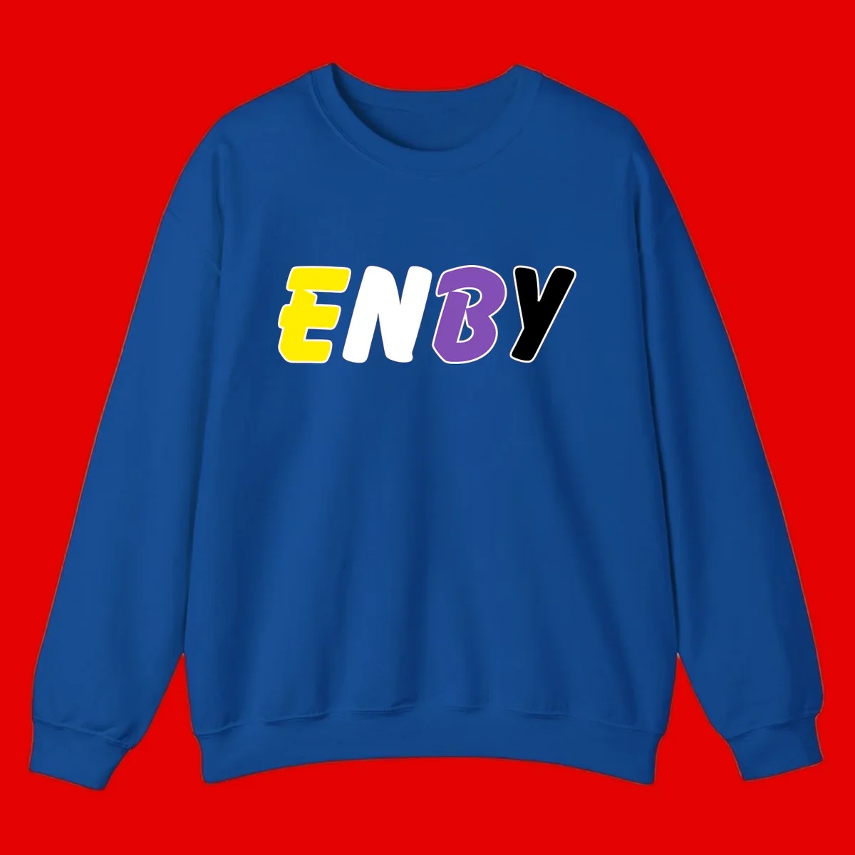 Colorful enjoy-three-seven-pride design with bold yellow, white, purple, and black letters on gray background