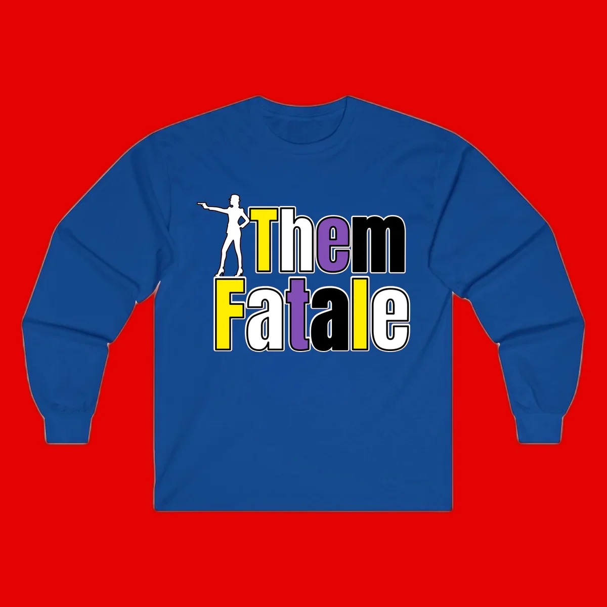 The gym fatalig design with silhouetted figure in power pose and colorful bold text