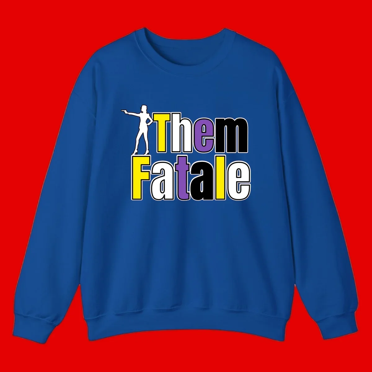 The gym fatalig design with silhouetted figure in power pose and colorful bold text