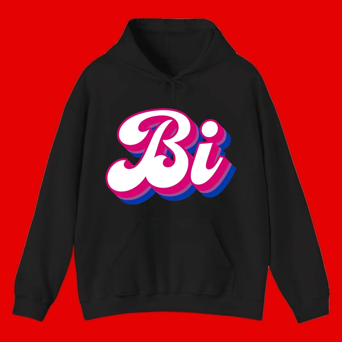 Bold pride dimensional letters design with hot pink, navy blue, and purple 3D layered typography effect
