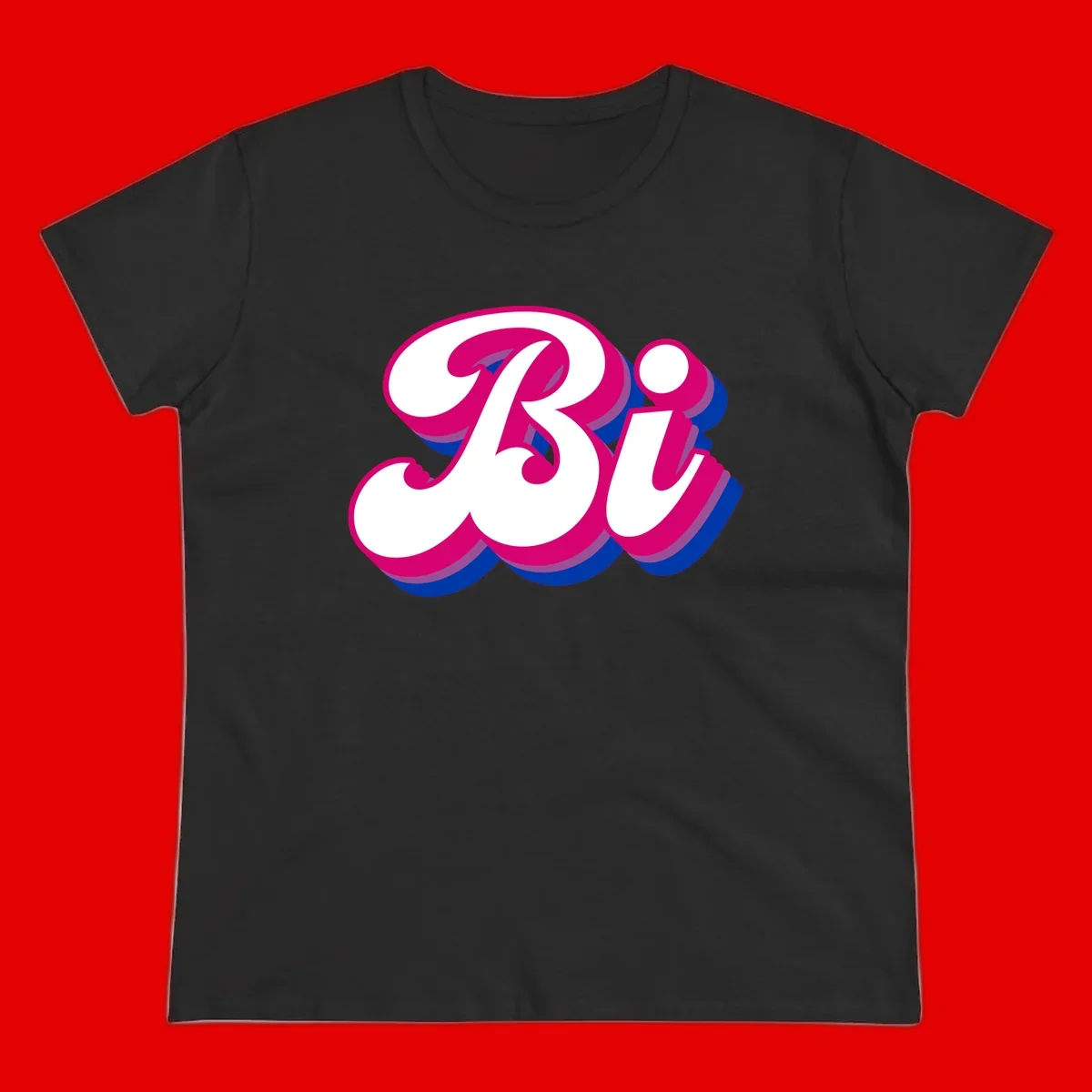 Bold pride dimensional letters design with hot pink, navy blue, and purple 3D layered typography effect
