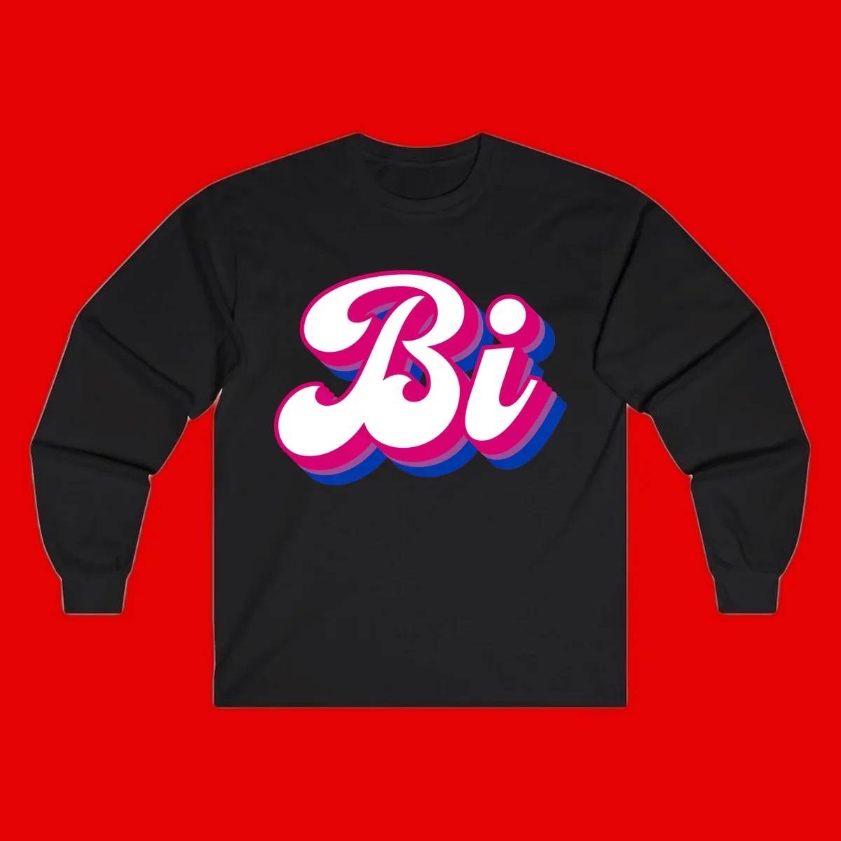 Bold pride dimensional letters design with hot pink, navy blue, and purple 3D layered typography effect