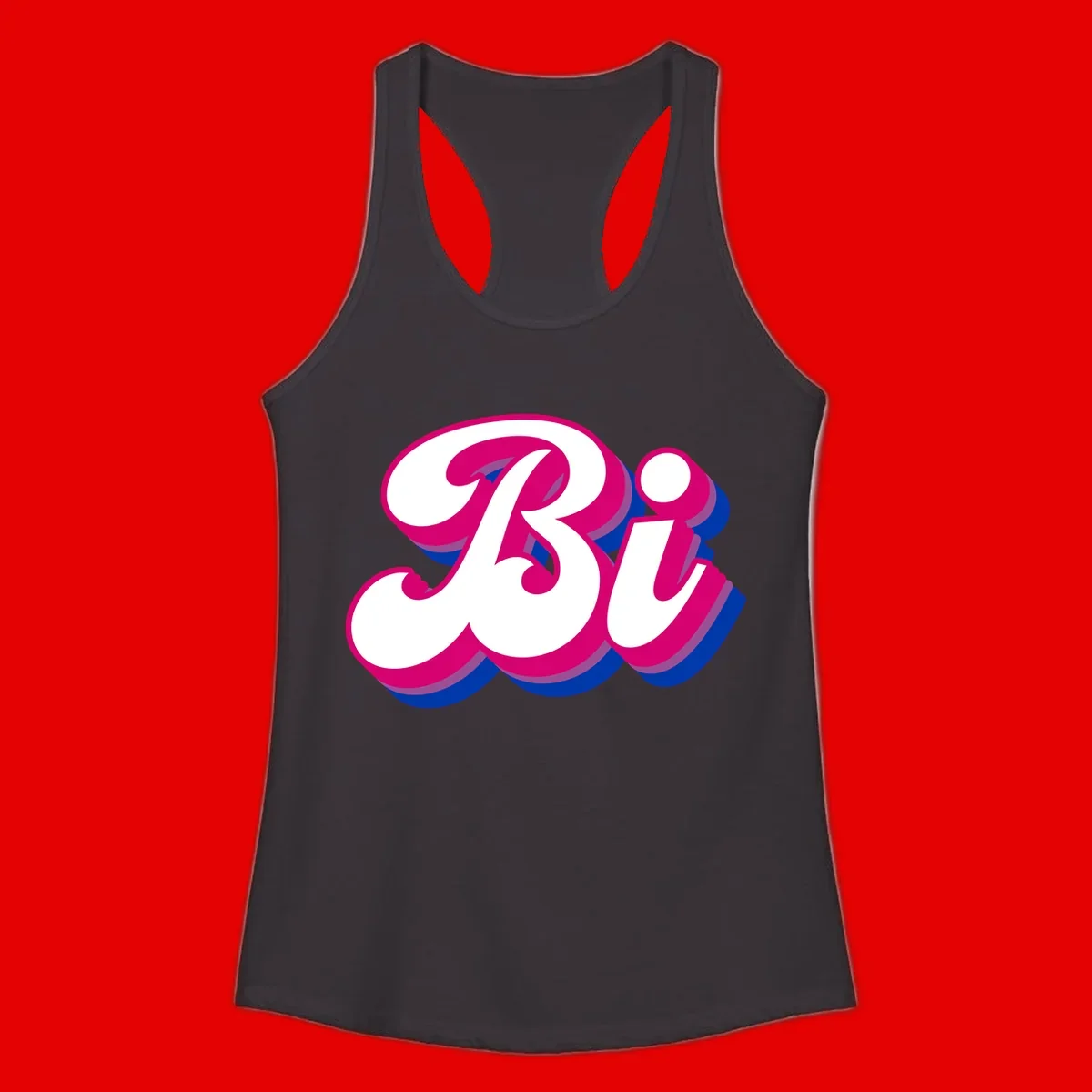 Bold pride dimensional letters design with hot pink, navy blue, and purple 3D layered typography effect