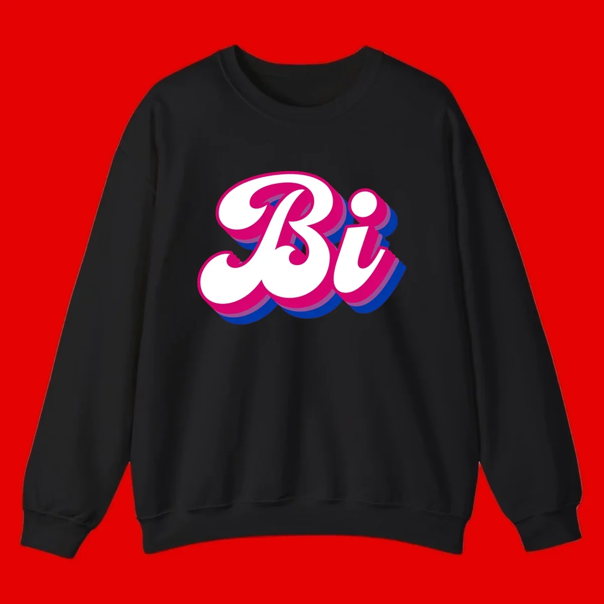 Bold pride dimensional letters design with hot pink, navy blue, and purple 3D layered typography effect