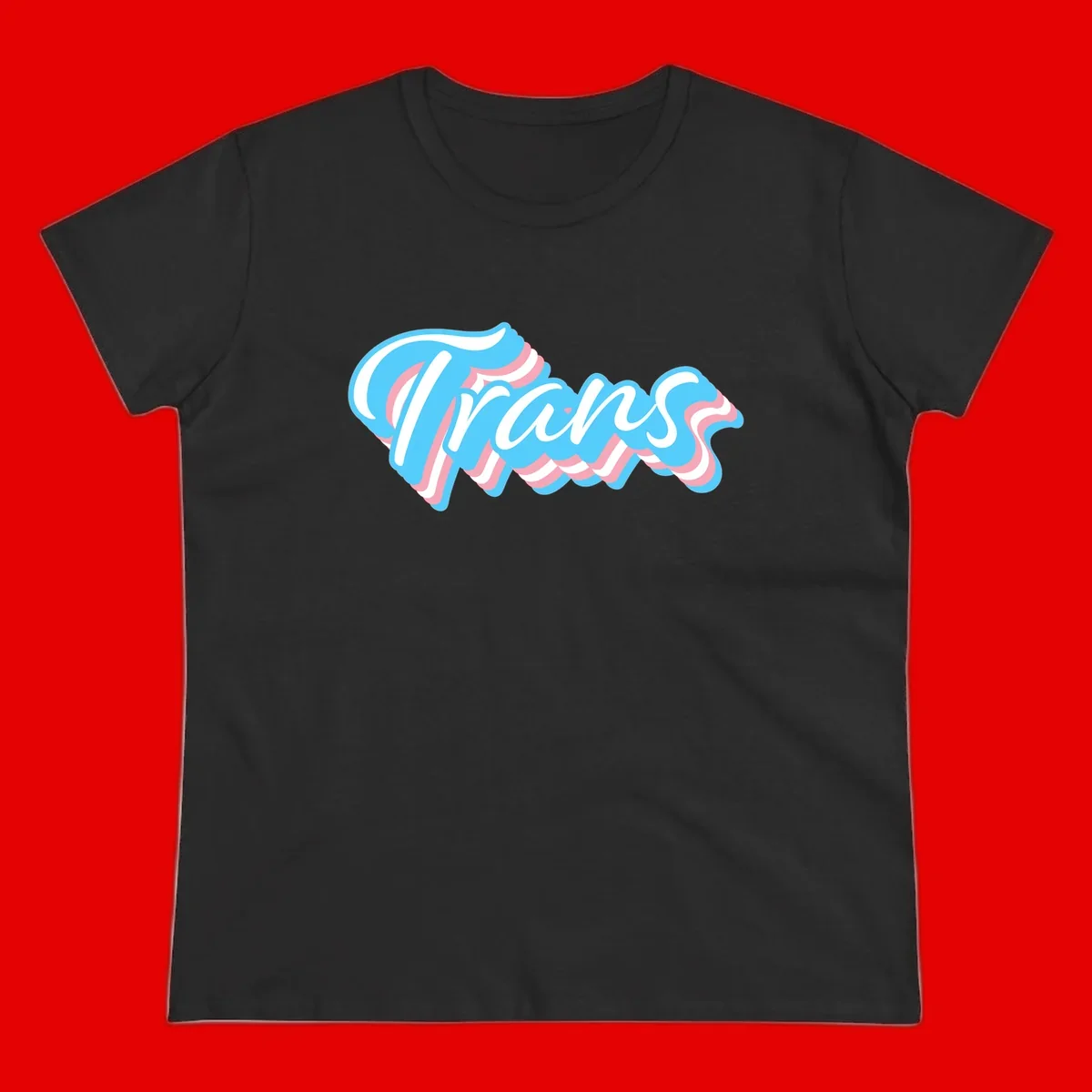 Waves pride flow design featuring white cursive text with layered pink and blue wavy patterns on a gray background