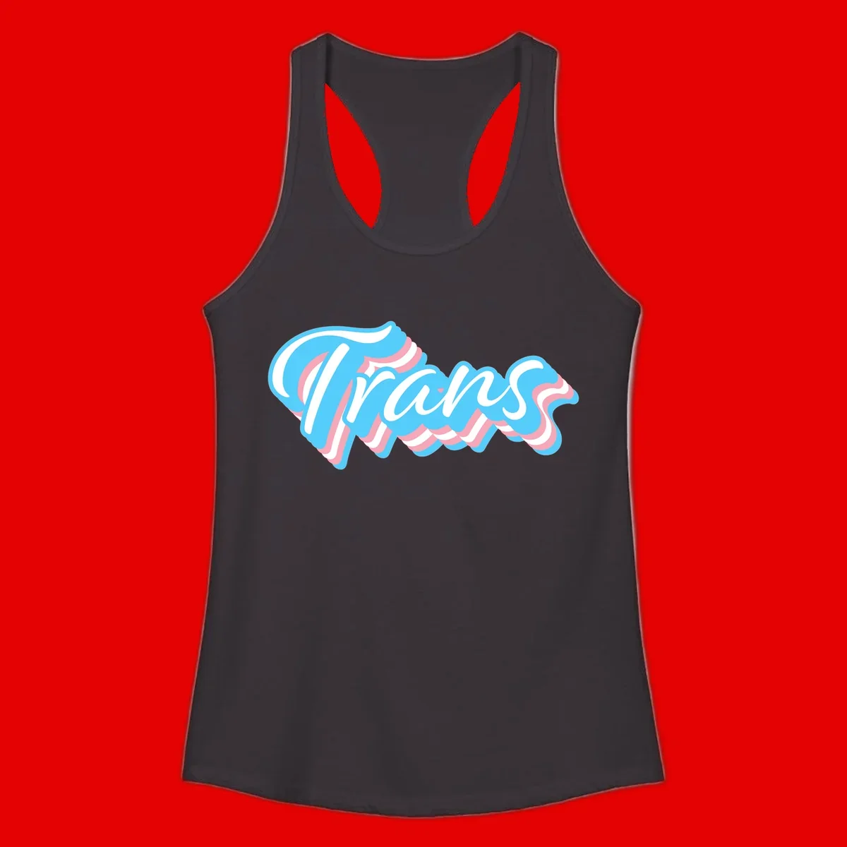 Waves pride flow design featuring white cursive text with layered pink and blue wavy patterns on a gray background