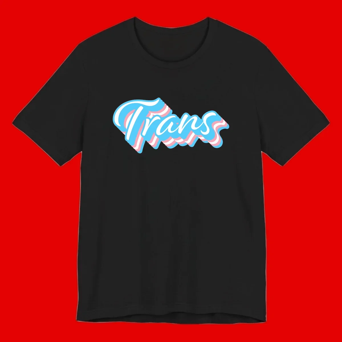Waves pride flow design featuring white cursive text with layered pink and blue wavy patterns on a gray background