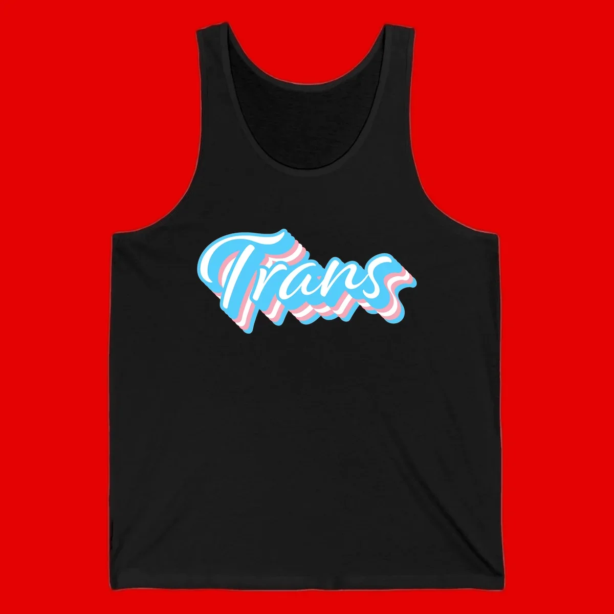 Waves pride flow design featuring white cursive text with layered pink and blue wavy patterns on a gray background