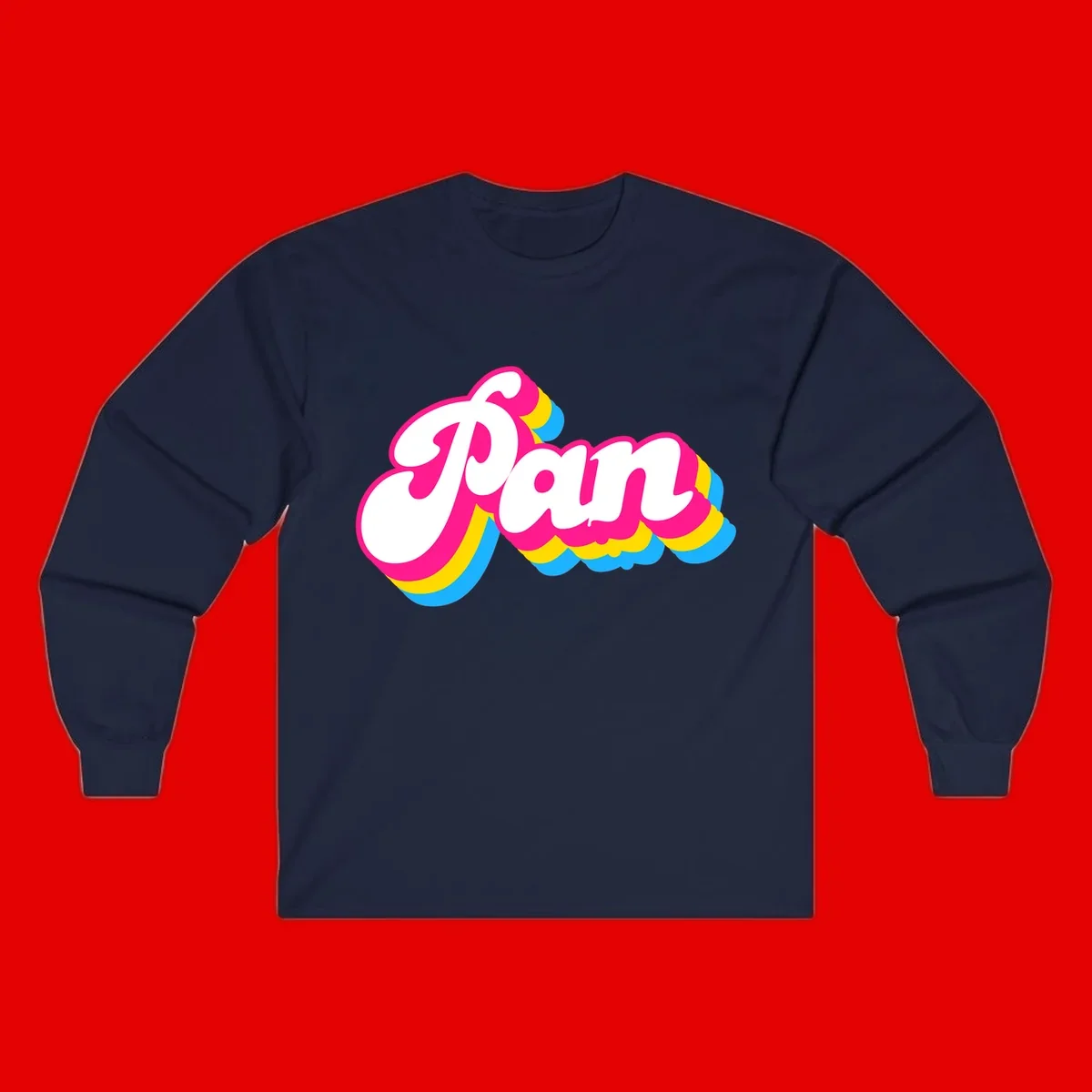 Retro pop art design with 'Pam' in bold white lettering outlined in magenta with layered cyan and yellow scalloped shapes