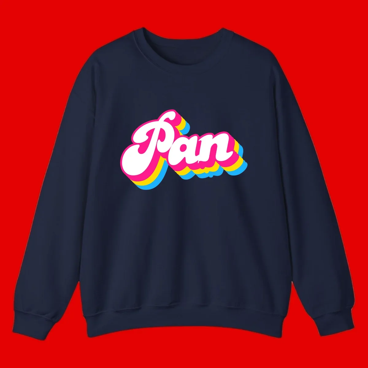 Retro pop art design with 'Pam' in bold white lettering outlined in magenta with layered cyan and yellow scalloped shapes