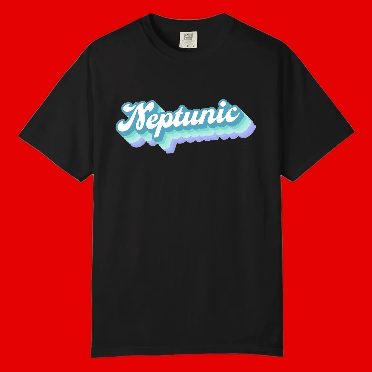 Neptune cloud dreamy design featuring white cursive text over layered teal, cyan, and purple scalloped cloud shapes with gradient background