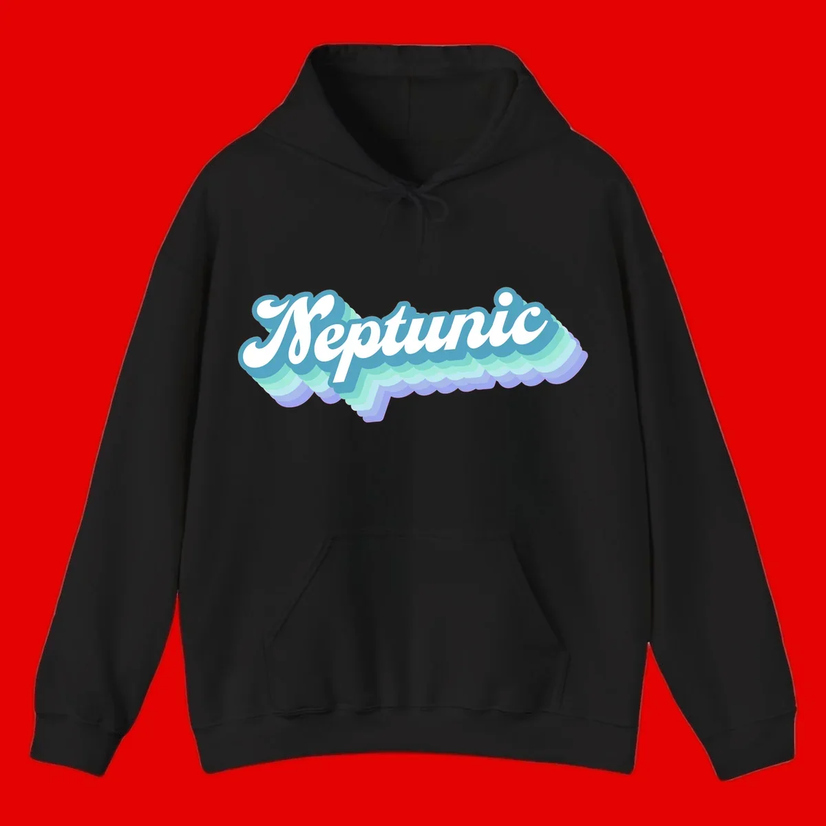 Neptune cloud dreamy design featuring white cursive text over layered teal, cyan, and purple scalloped cloud shapes with gradient background