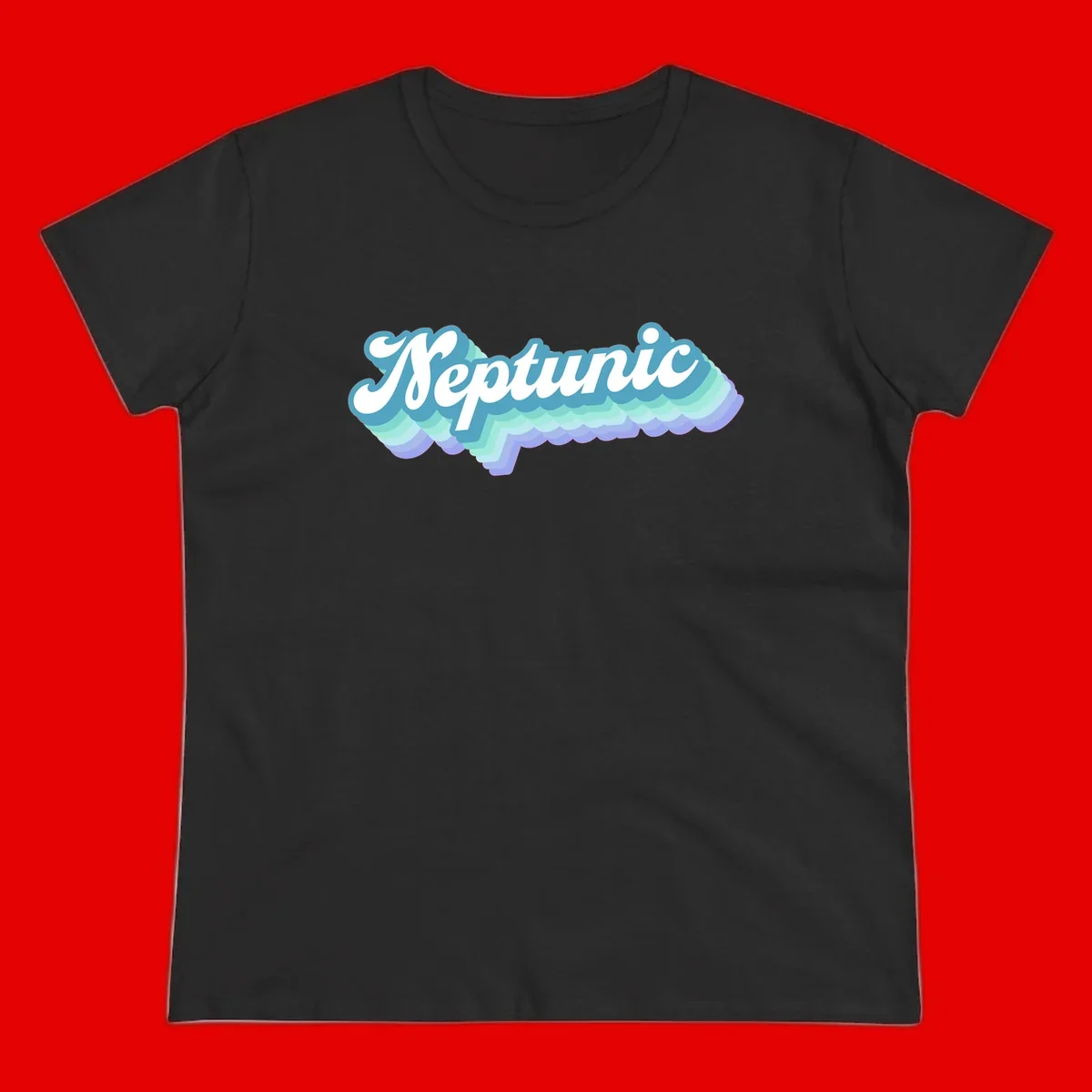 Neptune cloud dreamy design featuring white cursive text over layered teal, cyan, and purple scalloped cloud shapes with gradient background