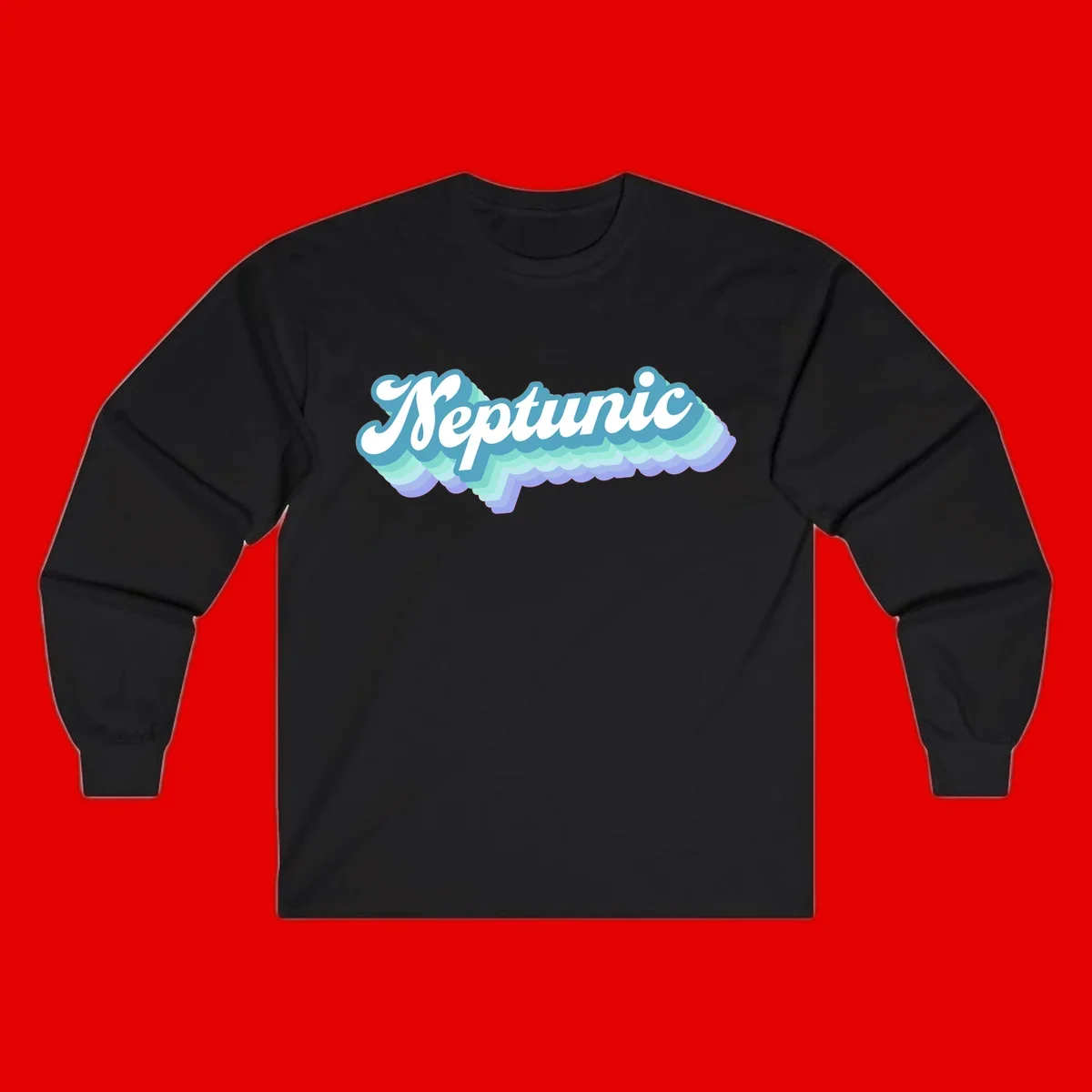 Neptune cloud dreamy design featuring white cursive text over layered teal, cyan, and purple scalloped cloud shapes with gradient background