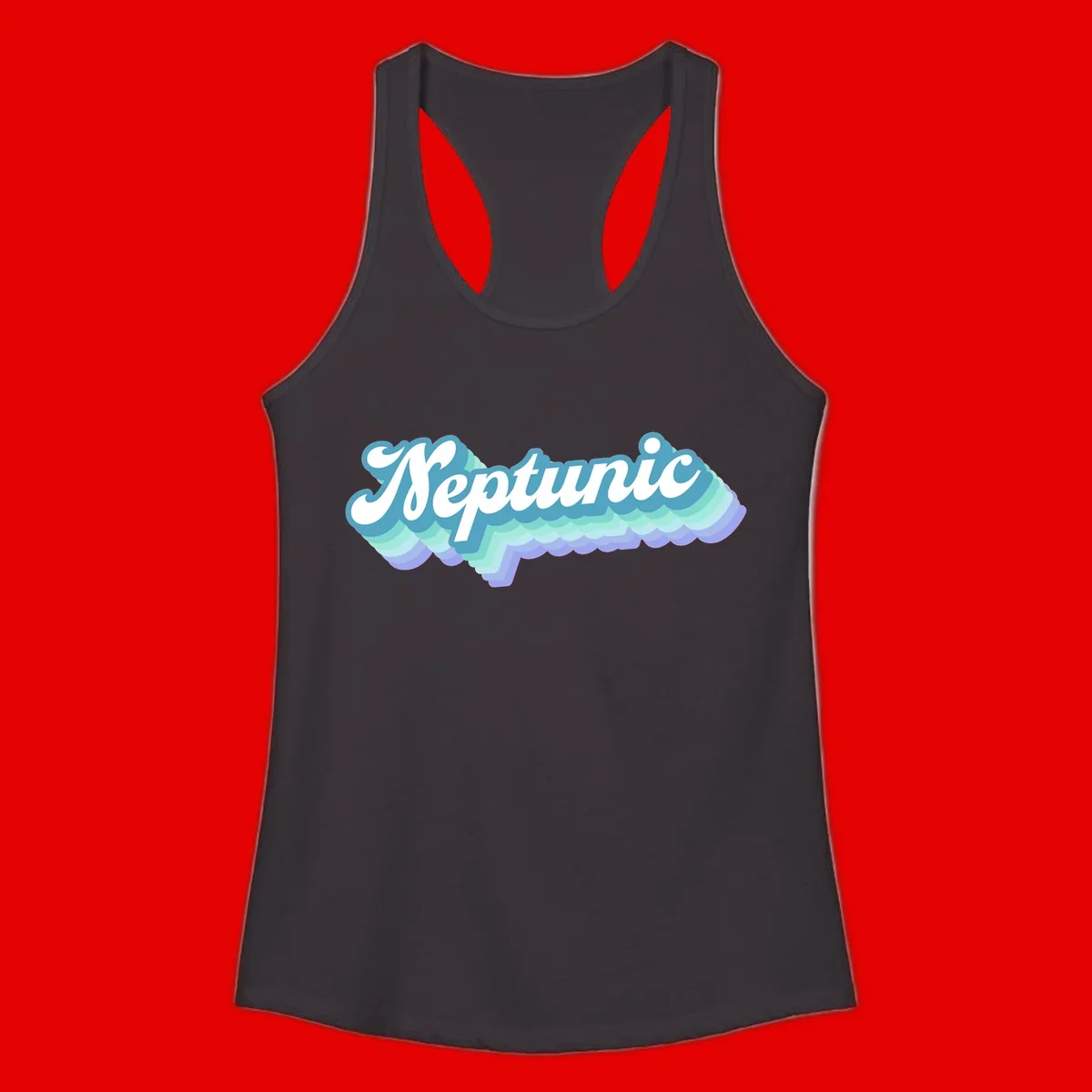 Neptune cloud dreamy design featuring white cursive text over layered teal, cyan, and purple scalloped cloud shapes with gradient background