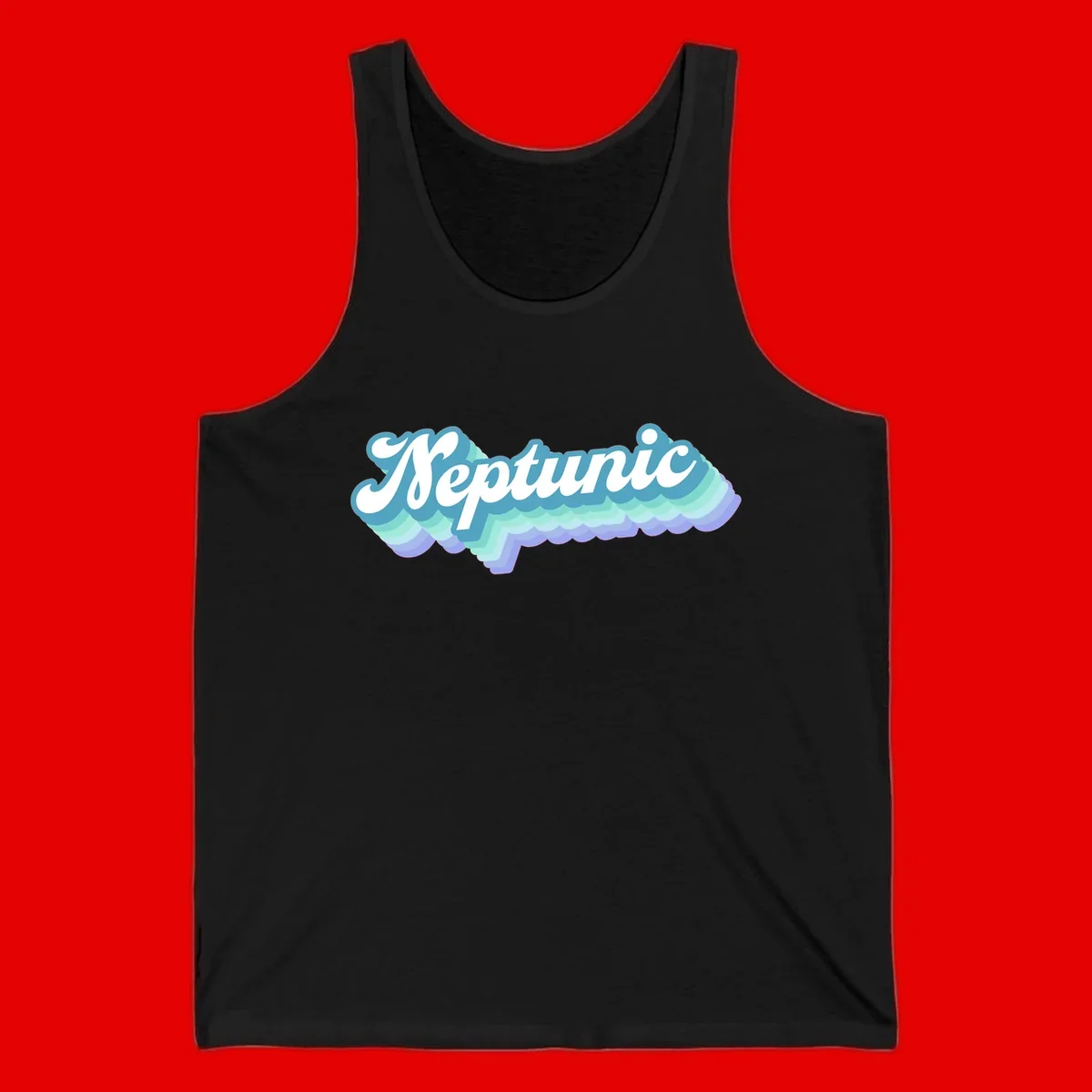 Neptune cloud dreamy design featuring white cursive text over layered teal, cyan, and purple scalloped cloud shapes with gradient background