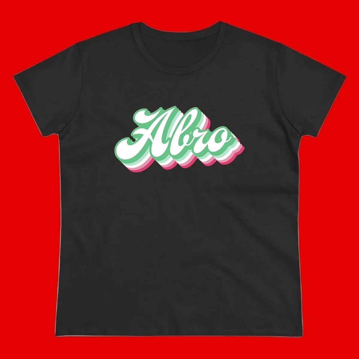 Hello wavy pride design featuring bold 3D layered text in green, pink, and white with striped pattern effect