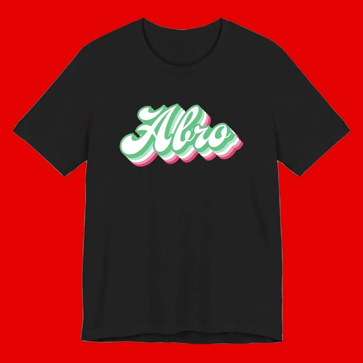 Hello wavy pride design featuring bold 3D layered text in green, pink, and white with striped pattern effect