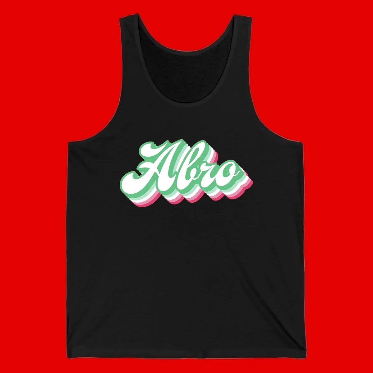 Hello wavy pride design featuring bold 3D layered text in green, pink, and white with striped pattern effect